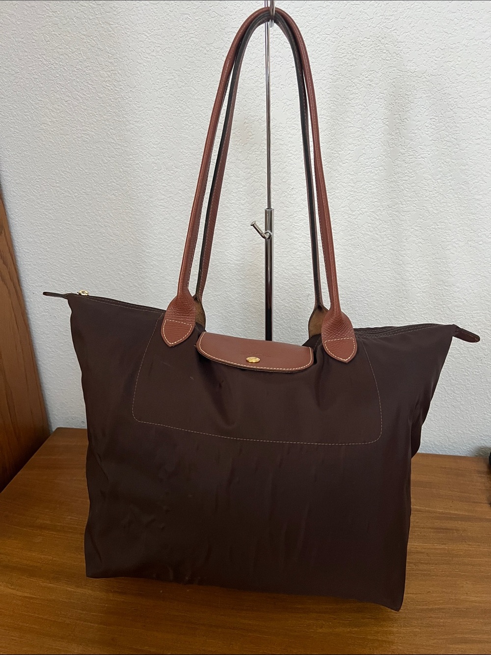 Longchamp shopper tote with leather handles and trim